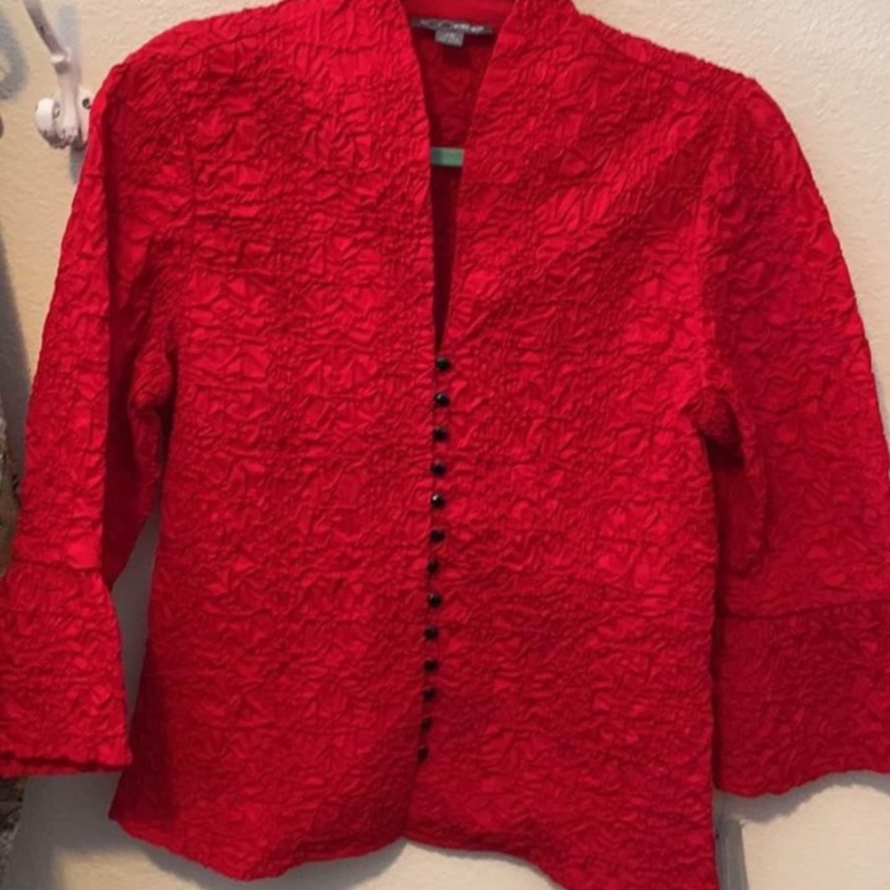NWT GO SILK 100% cotton crinkle crêpe design top size medium petite